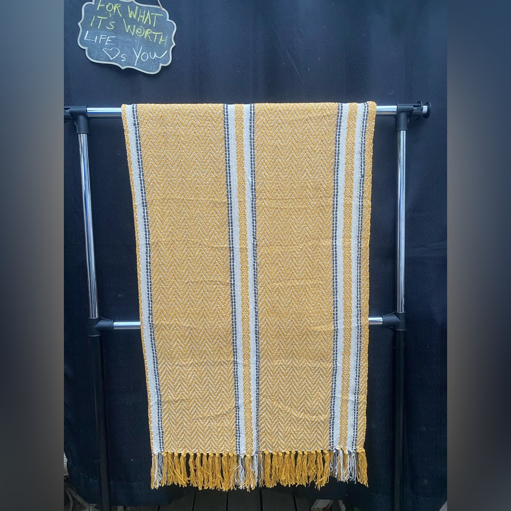 Kasa Mustard Yellow Woven Throw Blanket Cotton Herringbone Boho  130cm x 170cm